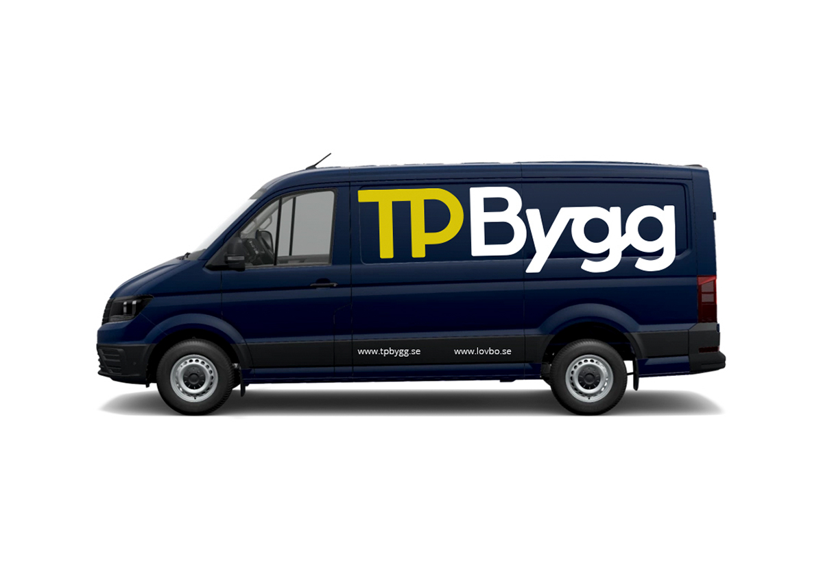3D rendering av en VW crafter med texten TP Bygg